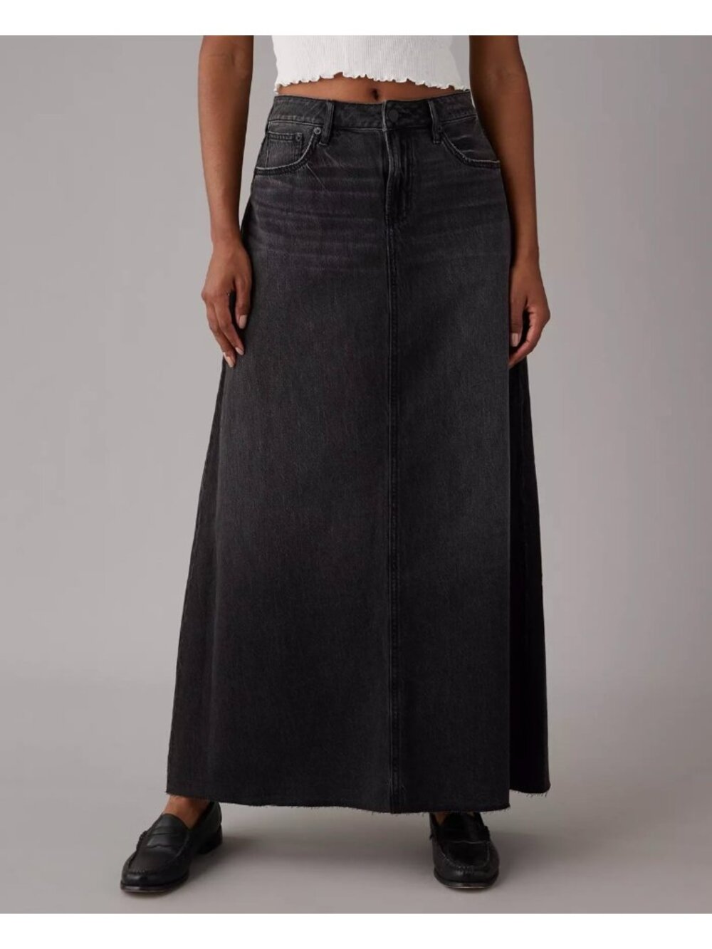 AMERICAN EAGLE AE To The Floor Denim Maxi Skirt Sz 20 Black Cut Off Cotton Blend